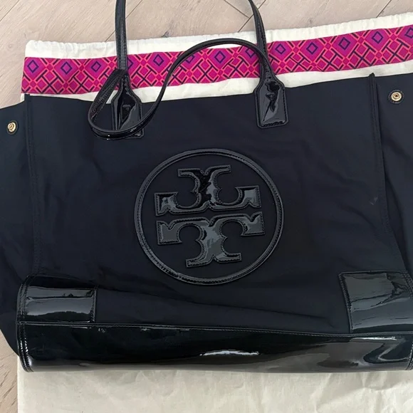 Tory Burch Black Nylon Patent Leather Tote - Picture 13 of 14